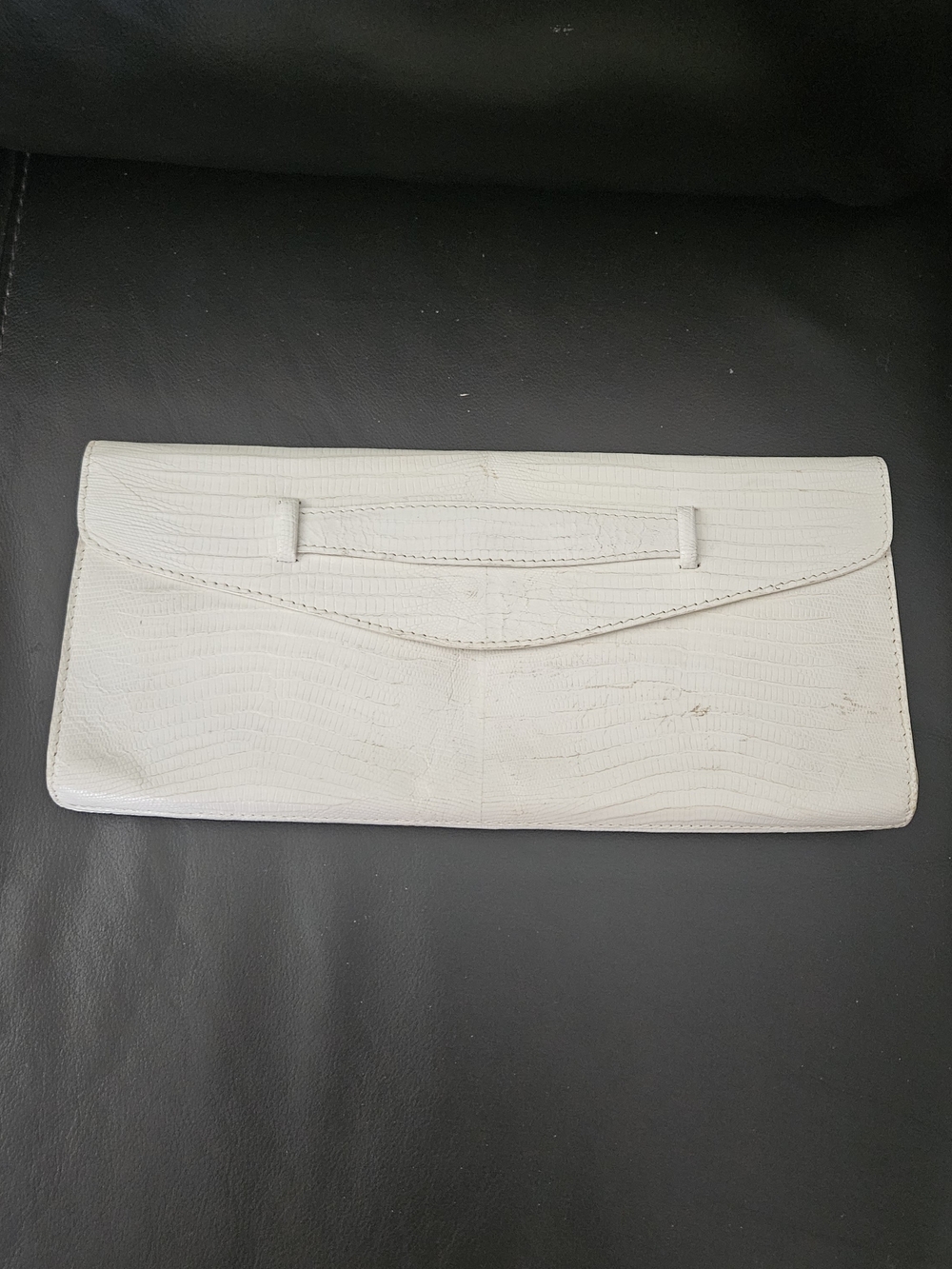 Breeder's Genuine Crocodile Leather,White Textured Envelope Clutch Bag, 12x6